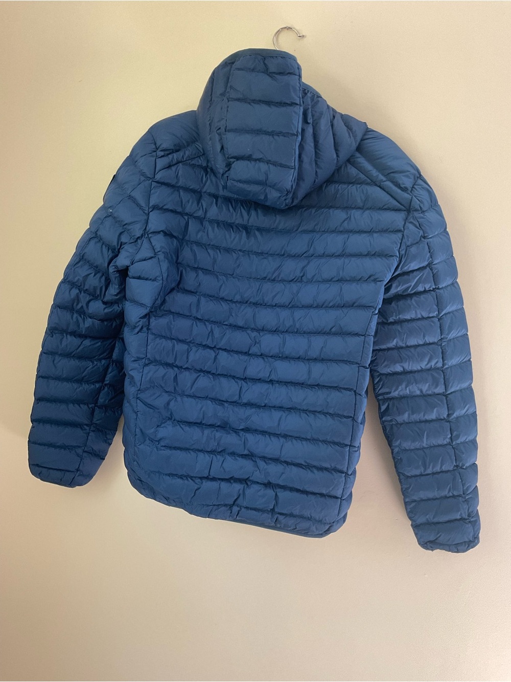 Rokk Norwegian Norway Men's Down hooded Puffer Jacket Navy Blue 21”x26” unisex - Picture 2 of 10